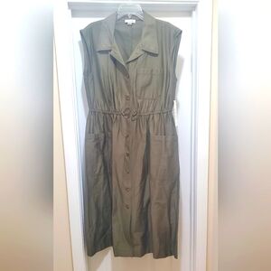 NWT Calvin Klein Olive Green Sleeveless Button-Down Dress Size 12